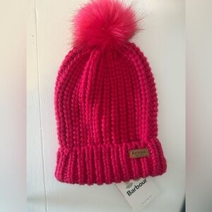 Barbour Bright Pink Pom Beanie (NWT)